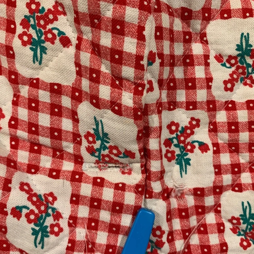 Atkins Quilted Robe Kids Size 10 Red Gingham Floral Vintage Lace Trim Pajamas